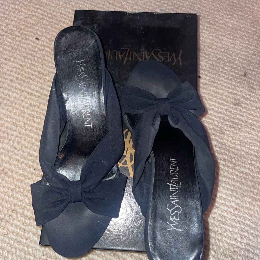 Yves Saint Laurent Black Mules with Bow Detail
